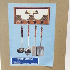 New Vintage House of Lloyd Goose Handing Kitchen Cooking Utensils Rack Set Wood